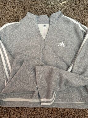 Adidas Cropped Grey Quarter-Zip Pullover